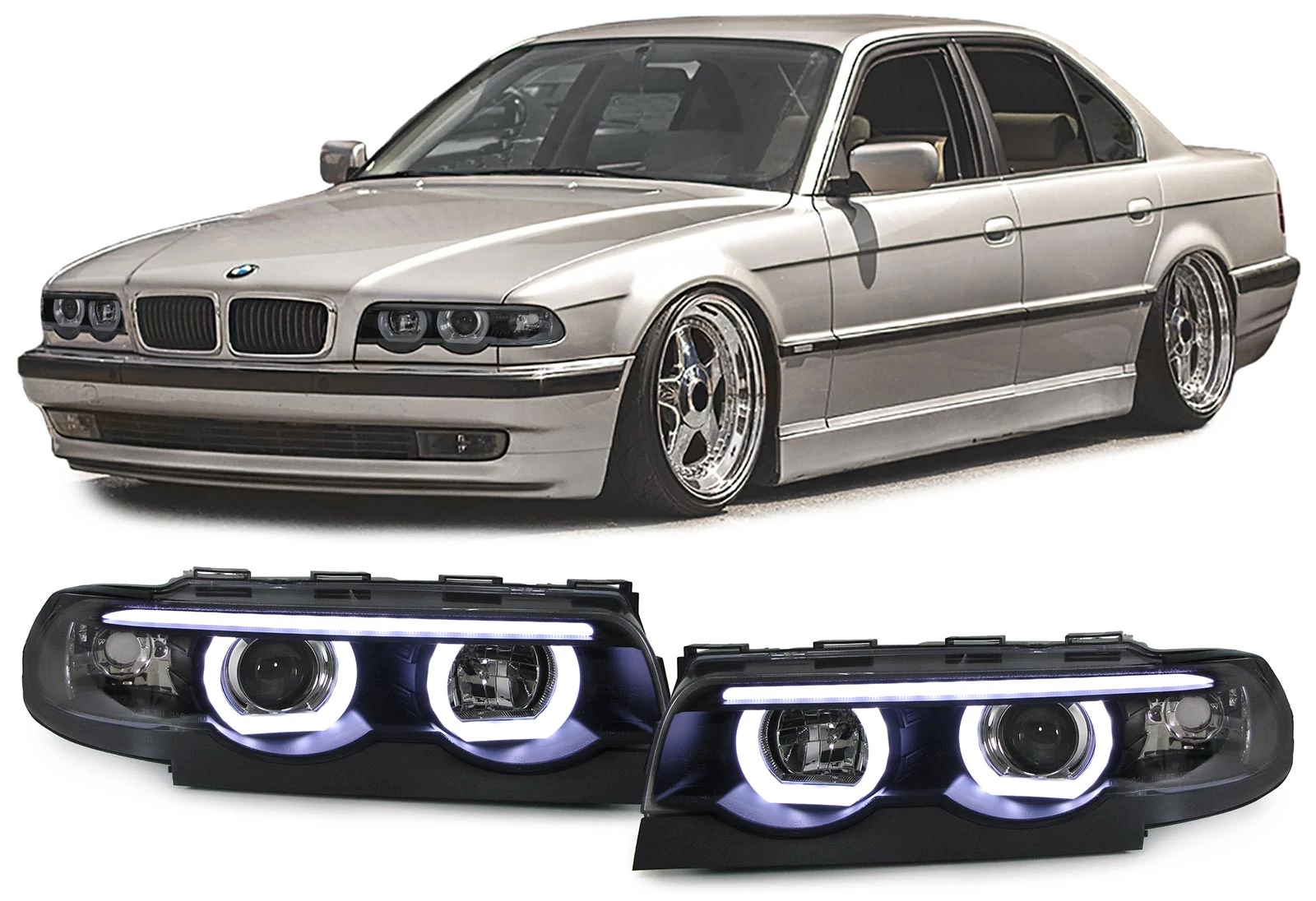BMW E38 H1/H1 projektoros angel eye fényszóró lámpa pár