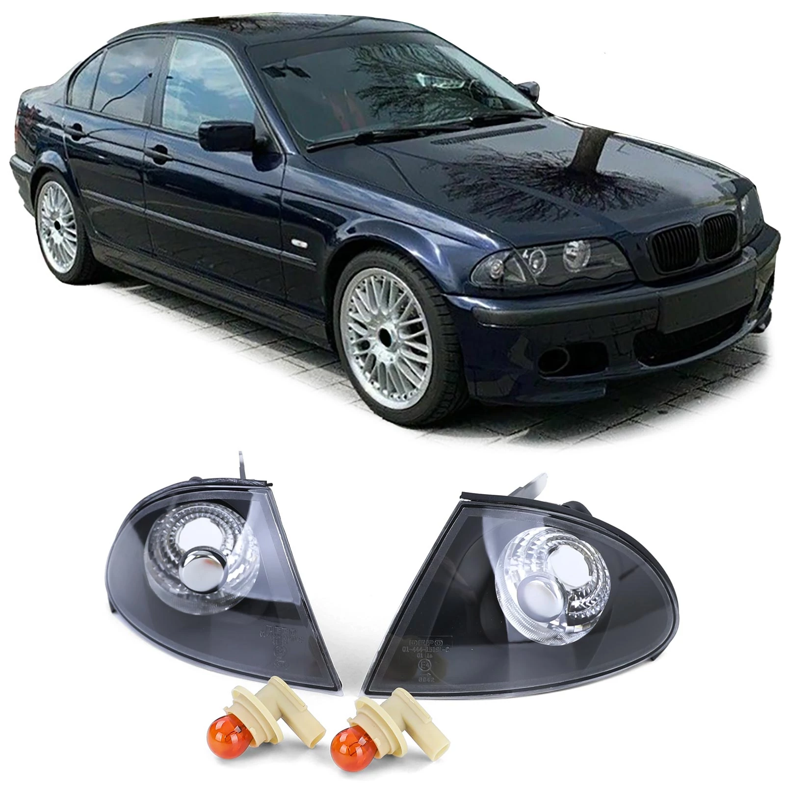 BMW E46 1998-2001 limousine touring fekete átlátszó burás első index pár