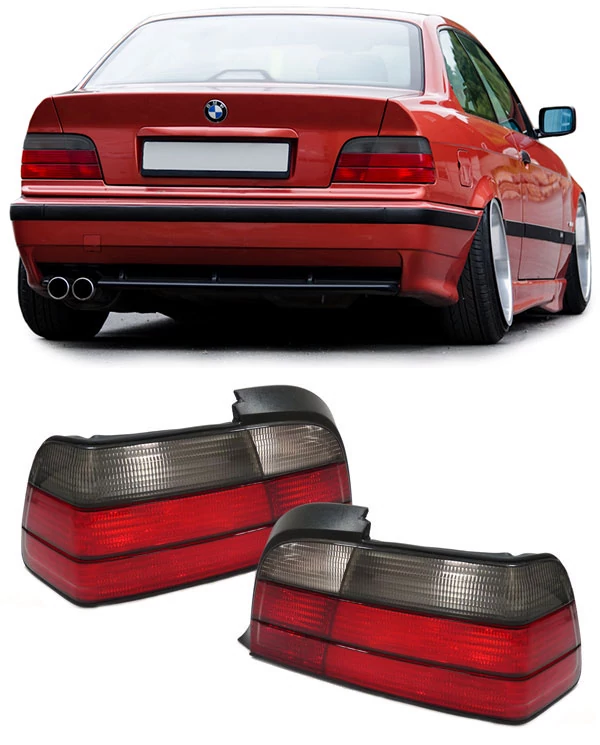 BMW E36 coupe cabrio piros fekete füst kristály burás hátsó lámpa pár