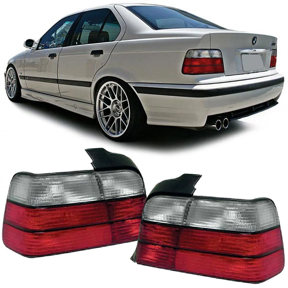BMW E36 sedan piros fehér burás hátsó lámpa pár