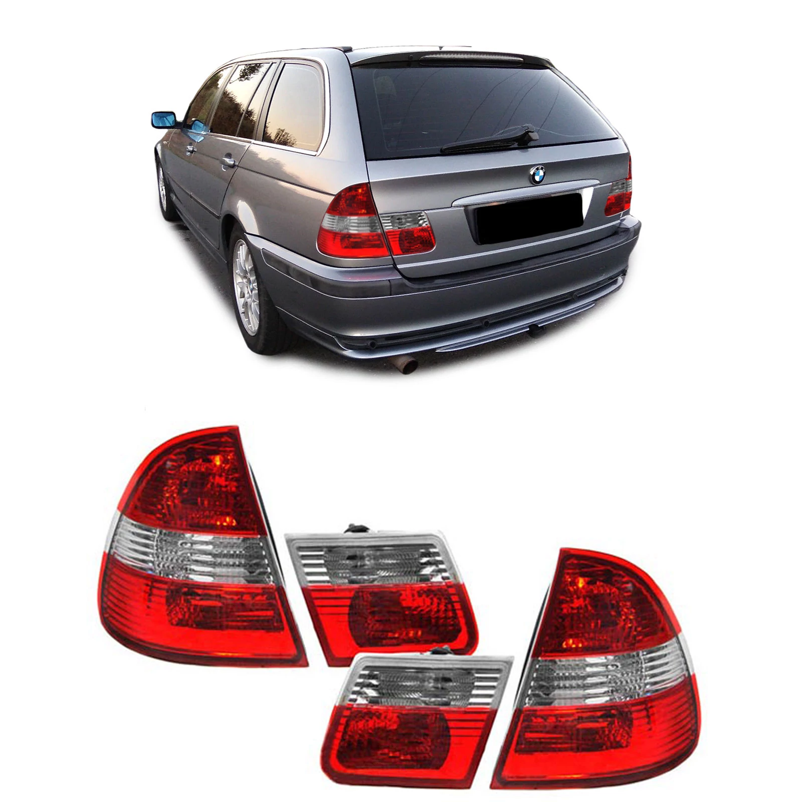 BMW E46 1998-2005 Touring piros fehér facelift optikás hátsó lámpa pár