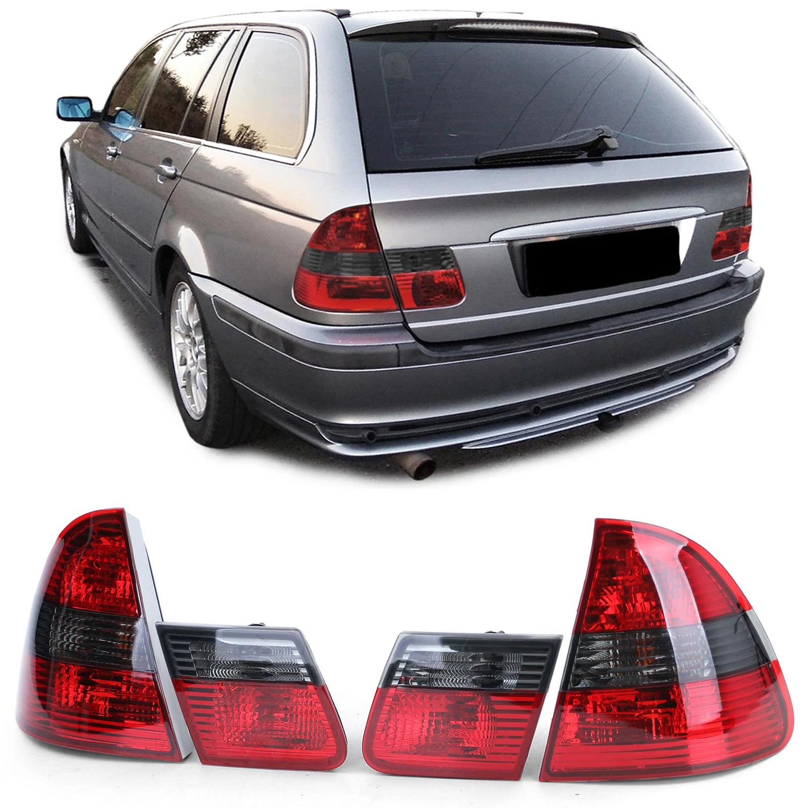 BMW E46 1998-2005 Touring piros füst facelift optikás hátsó lámpa pár