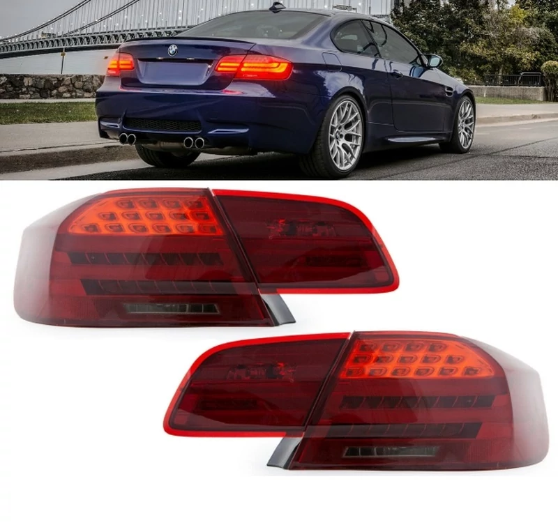 BMW E92 2006-2010 piros füst LCI optikás átlátszó burás Lightbar LED-es hátsó lámpa pár