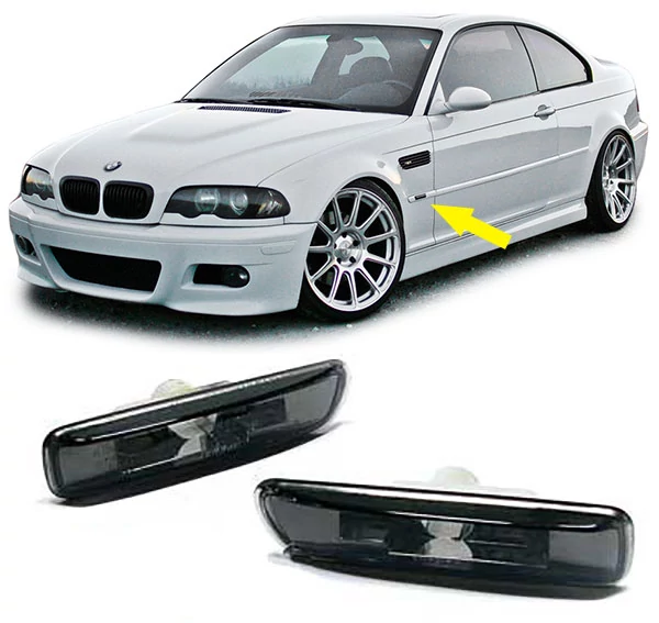 BMW E46 facelift előtti fekete átlátszó burás oldalindex pár