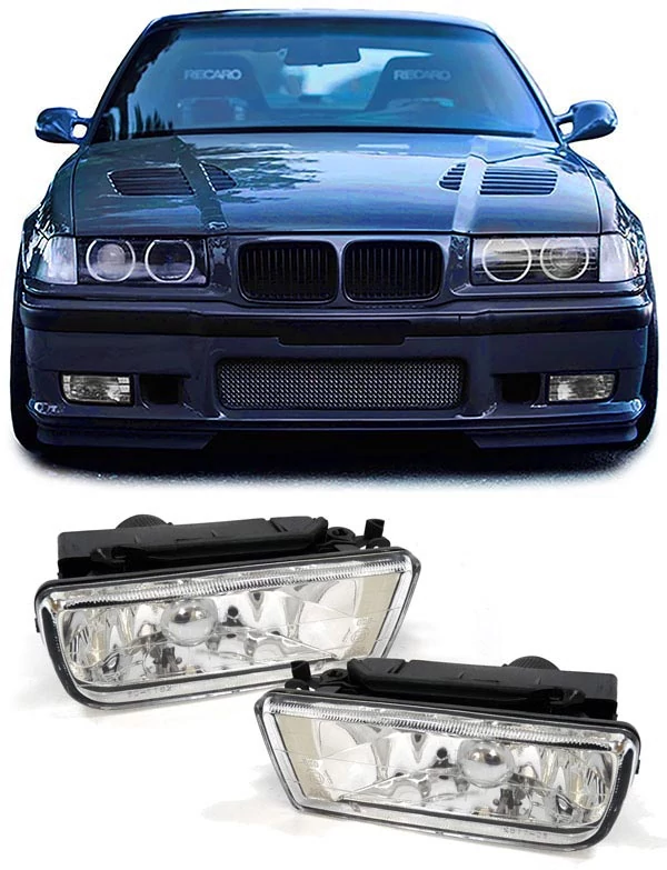 BMW E36 kristály átlátszó burás H1 ködlámpa pár kerettel