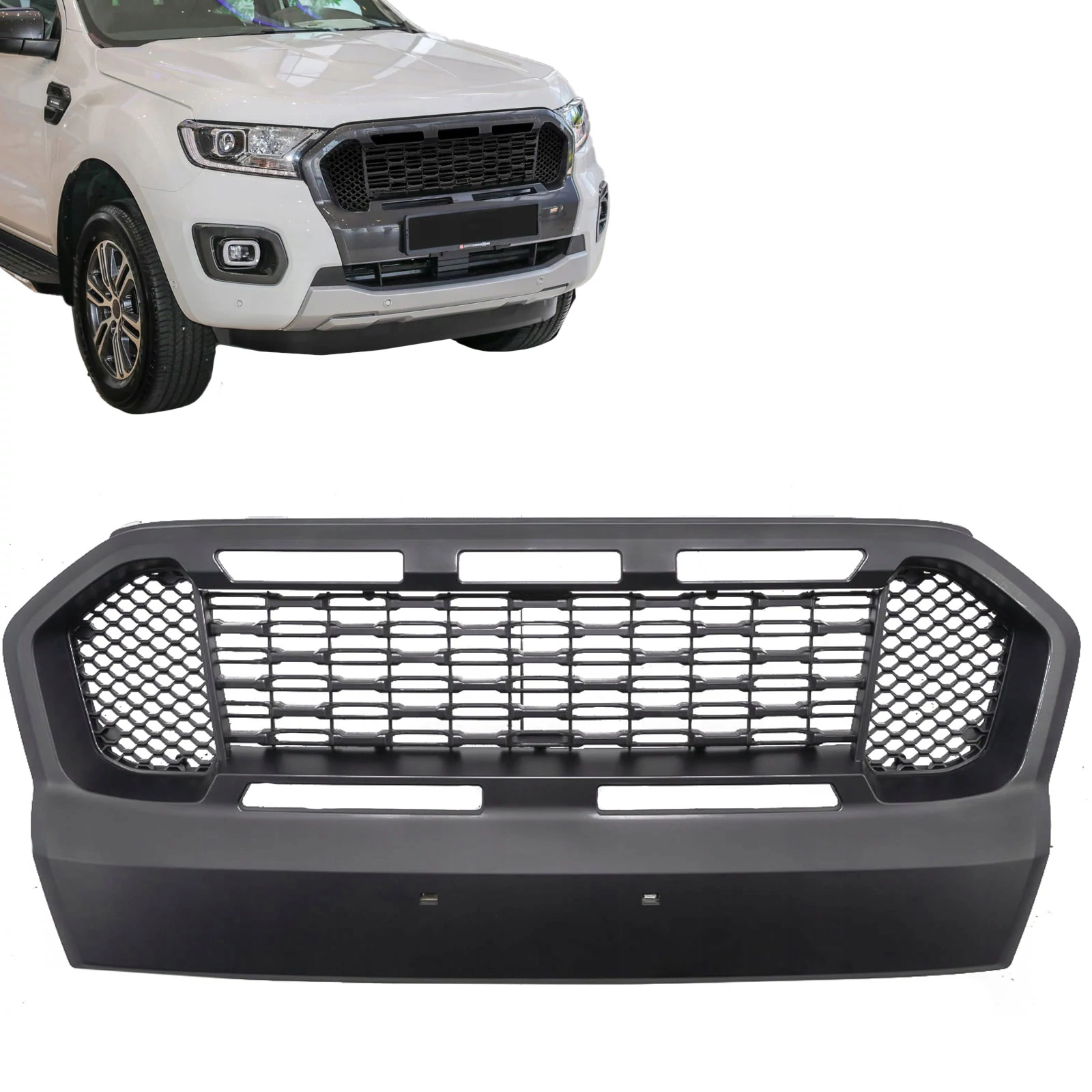 Ford Ranger T7 2016-2019 méhsejtes-négyzetrácsos matt fekete hűtőrács