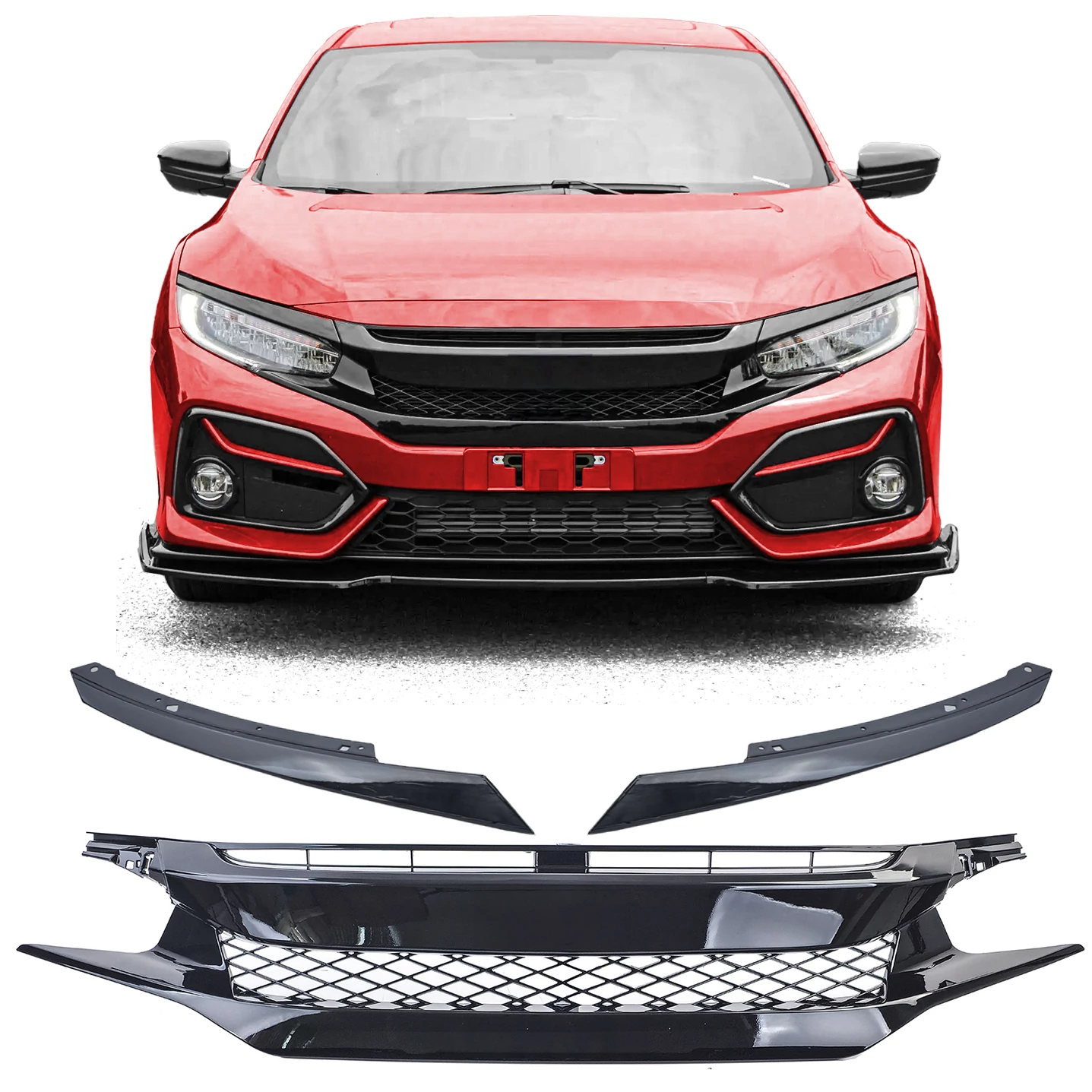 Honda Civic FK 2016-2020 lakk fekete emblémamentes hűtőrács