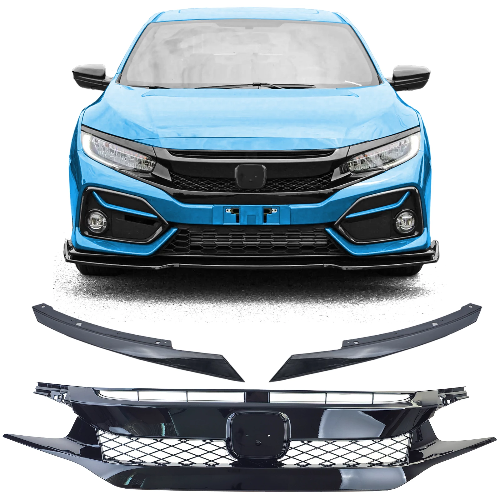 Honda Civic FK 2016-2020 lakk fekete emblématartós hűtőrács