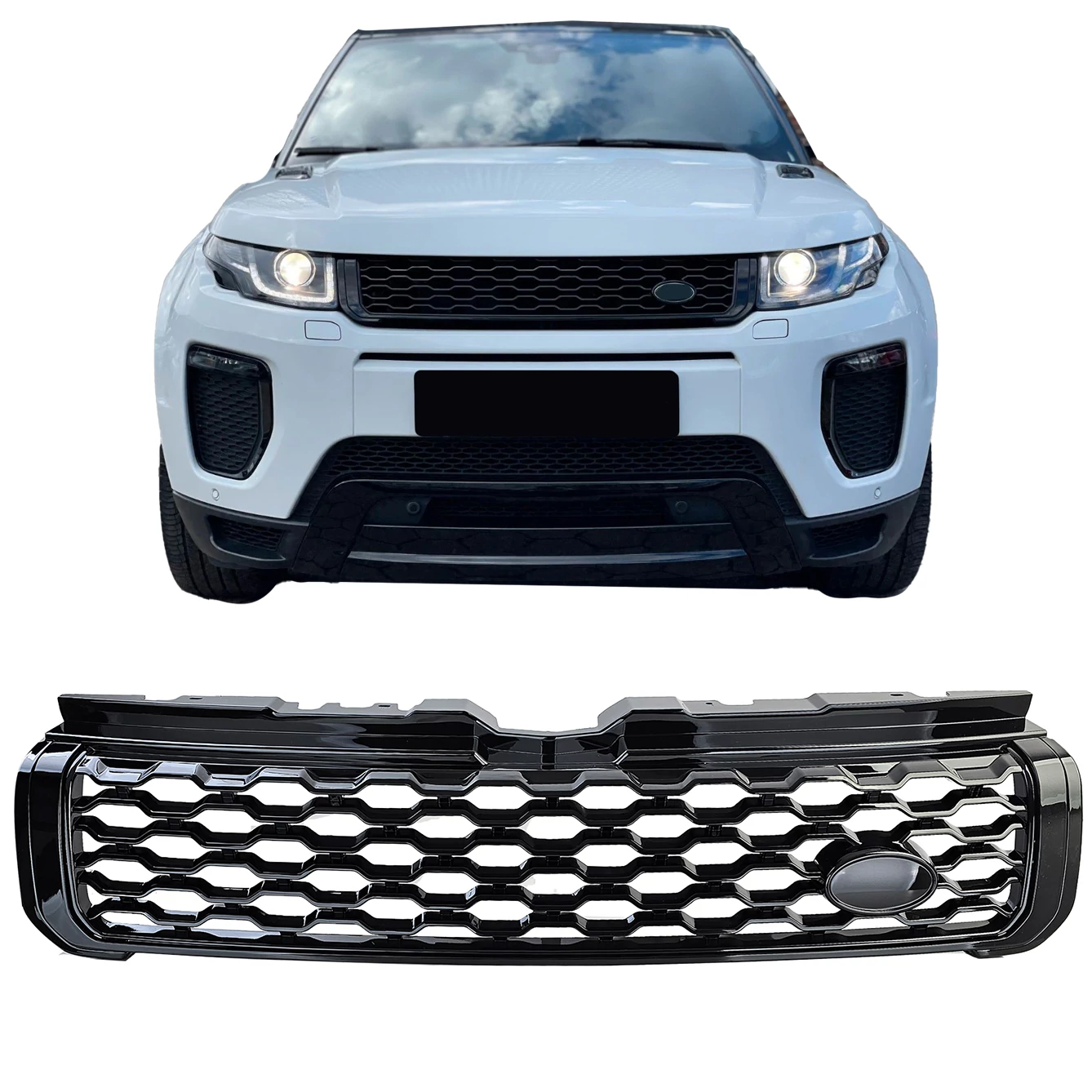 Range Rover Evoque L538 2015-2018 facelift méhsejtes stílusú lakkozott fekete hűtőrács