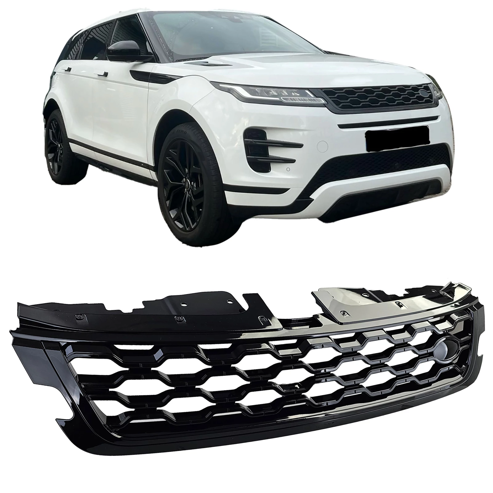 Range Rover Evoque L551 2019- méhsejtes stílusú lakkozott fekete hűtőrács