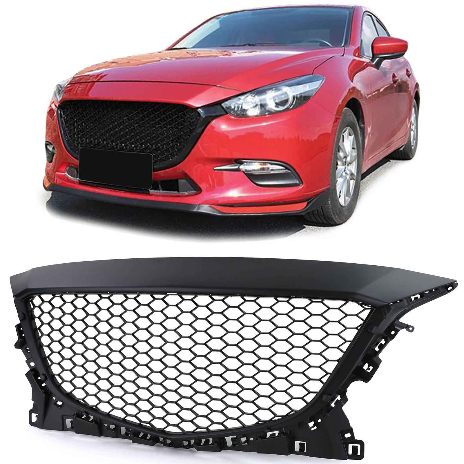 Mazda 3 III BM 2013-2019 méhsejtes matt fekete hűtőrács