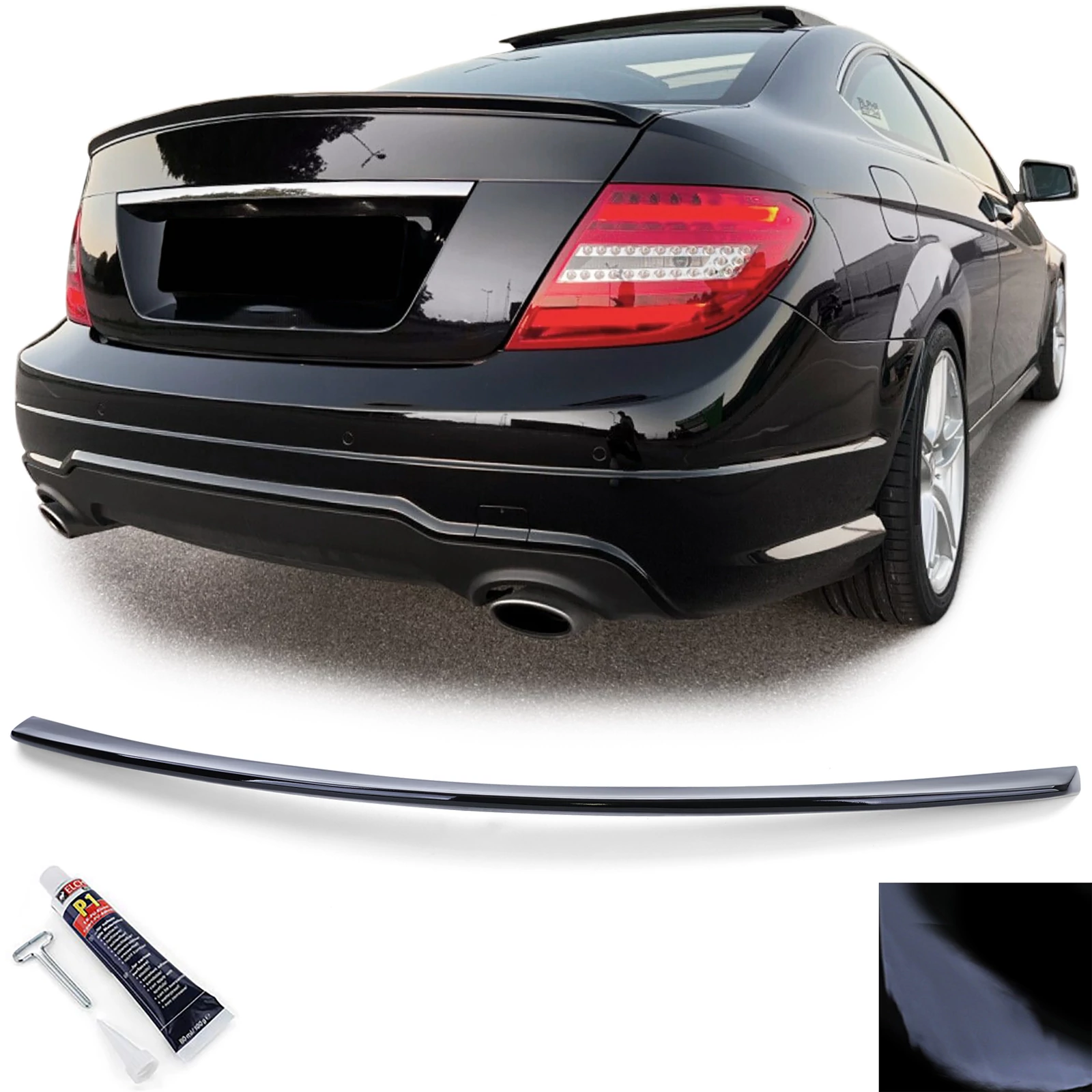 Mercedes Benz C204 C-osztály coupe AMG stílusú lakkozott fekete csomagtartó spoiler