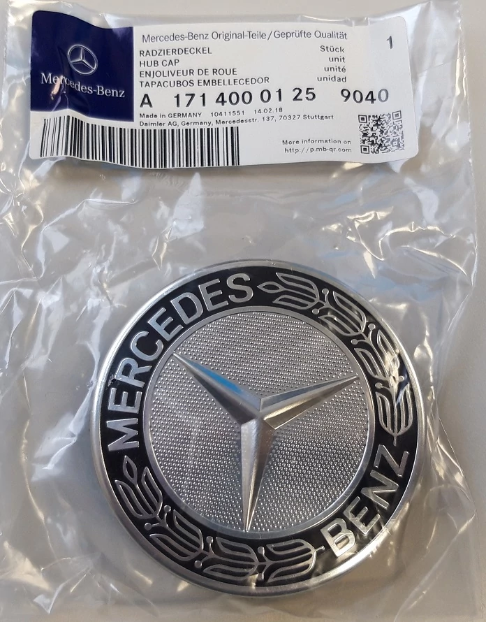 Gyári Mercedes Benz 75mm-es fekete - ezüst - króm alufelni kupak - embléma A17140001259040