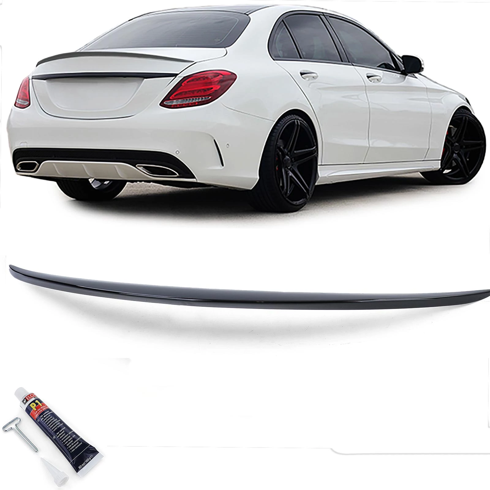 Mercedes Benz W205 C-osztály AMG stílusú lakkozott fekete csomagtartó spoiler