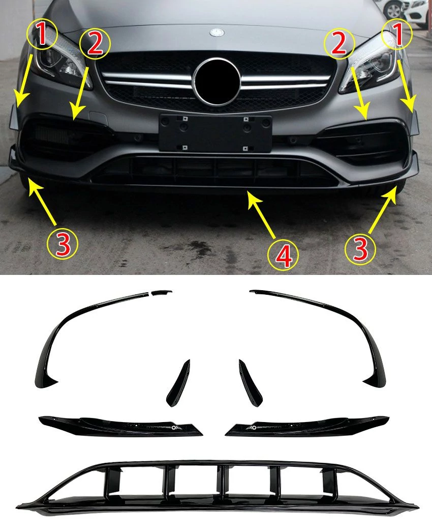 Mercedes W176 2015-2018 facelift AMG-LINE-ra lakkozott fekete koptató lippe + él spoiler szett