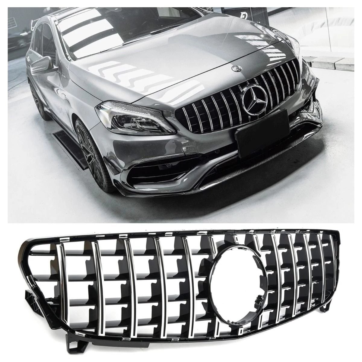 Mercedes Benz W176 A-osztály 2015-2018 króm - fekete hűtőrács Panamerica AMG GT stílusban
