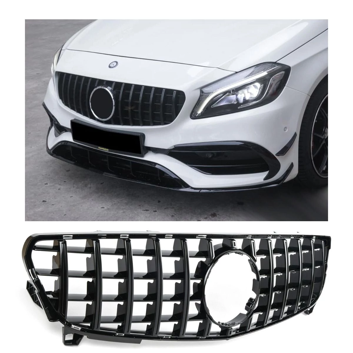 Mercedes Benz W176 A-osztály 2015-2018 lakkozott fekete hűtőrács Panamerica AMG GT stílusban