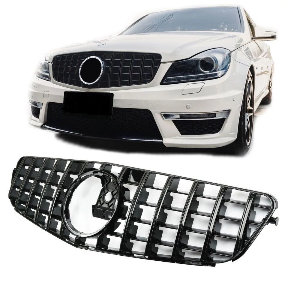 Mercedes Benz W204 C204 C-osztály 2007-2014 lakkozott fekete hűtőrács Panamerica AMG GT stílusban