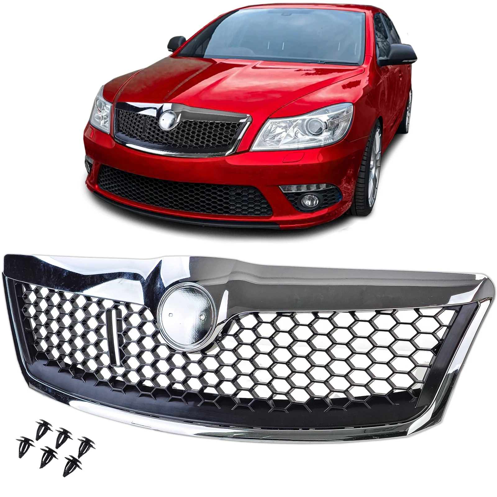 Skoda Octavia II 1Z Facelift 2009-2013 króm - fekete RS stílusú hűtőrács