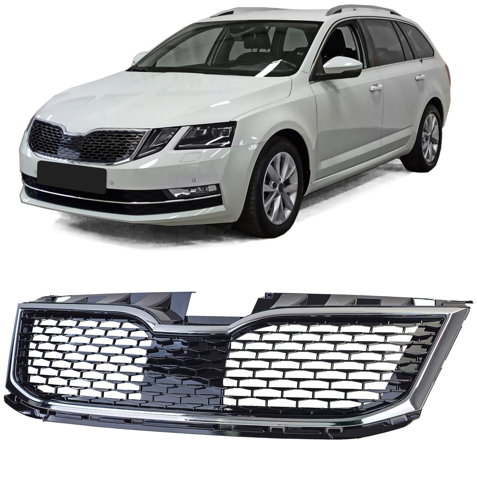 Skoda Octavia III 5E Facelift 2017-2020 króm - lakk fekete RS stílusú hűtőrács