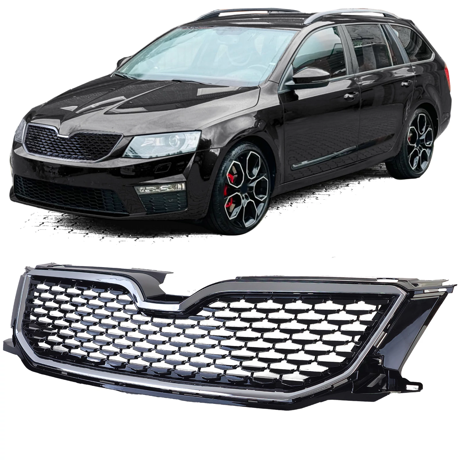 Skoda Octavia III 5E 2013-2017 króm - lakk fekete RS stílusú hűtőrács