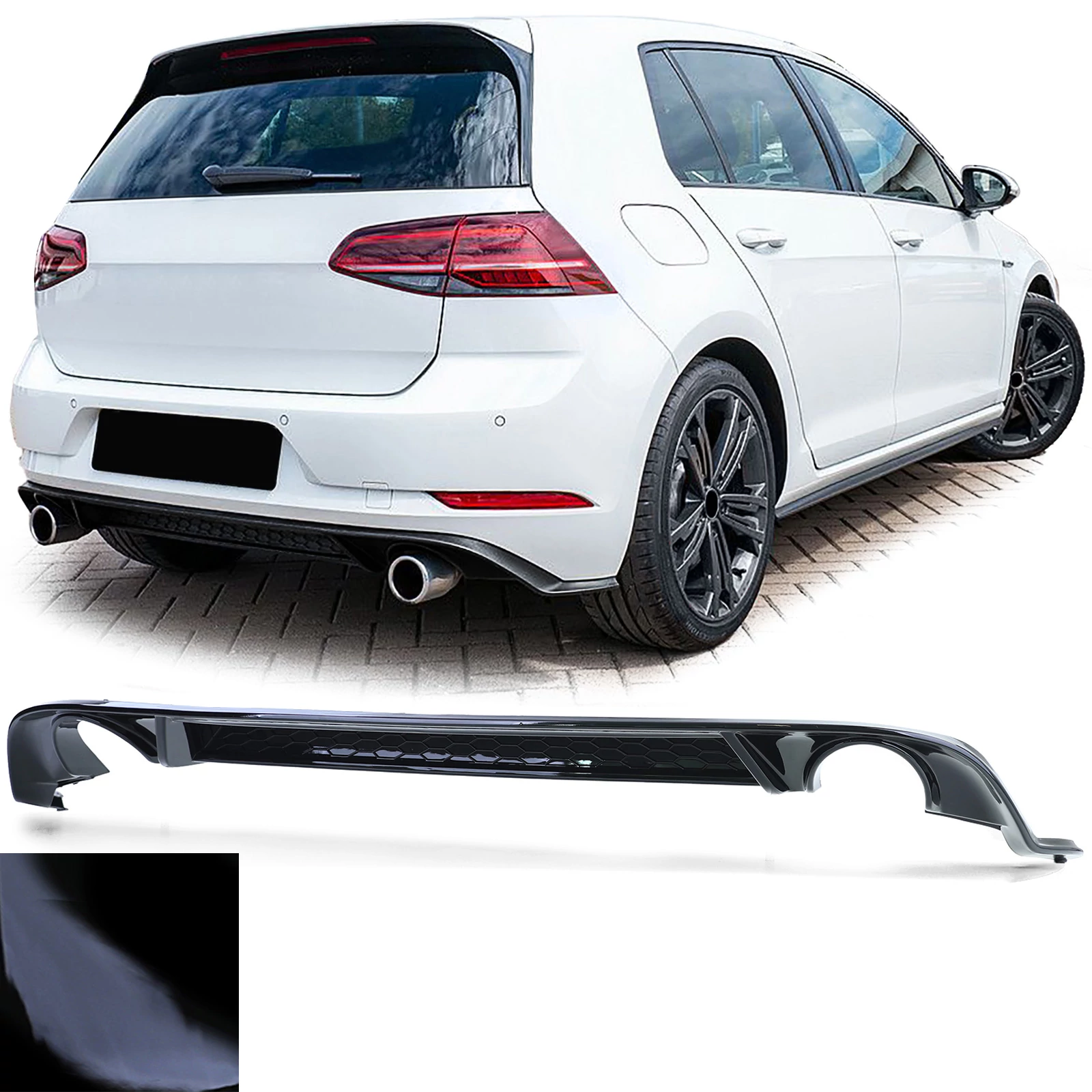 VW Golf VII GTI 2017-2021 hátsó lökhárítóhoz lakkozott fekete műanyag diffúzor