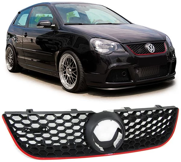 VW Volkswagen Polo IV 9N3 2005-2009 piros - fekete R hűtőrács